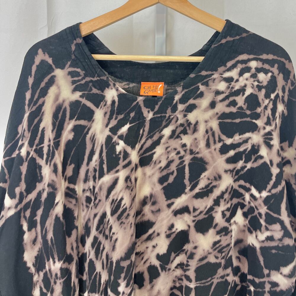 OH MY GAUZE Bleach Tie Dye Top 3/4 Dolman Sleeve Pullover Cotton Black 3 XXL - Picture 4 of 8